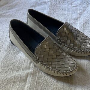 Robert Zur Woven Leather Slip-On Driving Moc in Silver & White combo